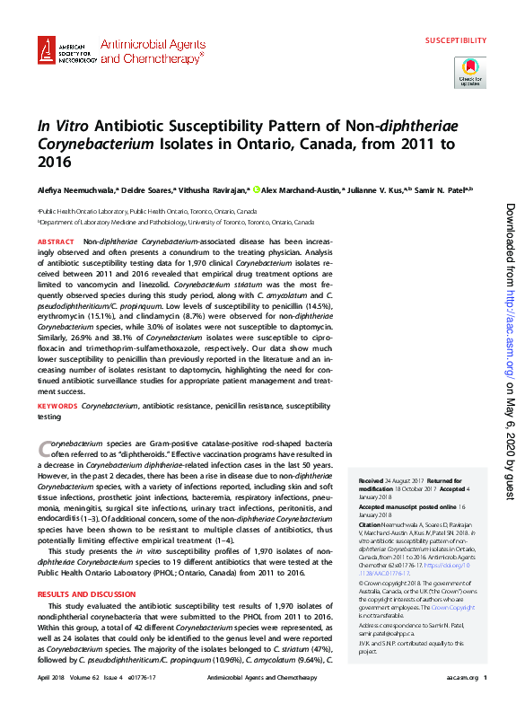 (PDF) In Vitro Antibiotic Susceptibility Pattern of Non- diphtheriae ...