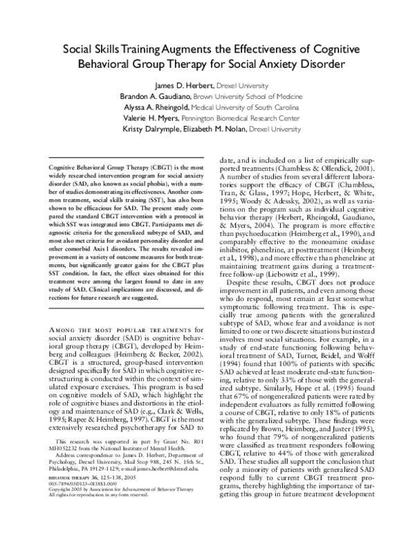(PDF) Social skills training augments the effectiveness of cognitive ...