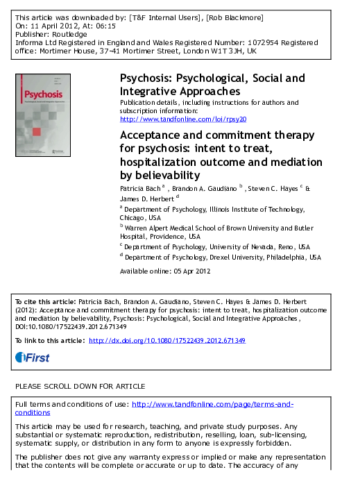 (PDF) Acceptance and commitment therapy for psychosis: intent to treat ...