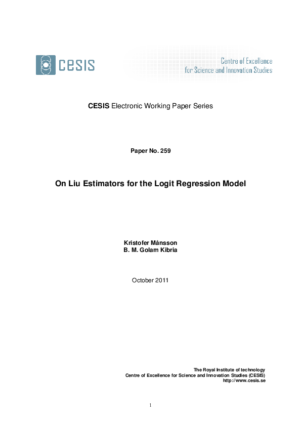 (PDF) On Liu estimators for the logit regression model