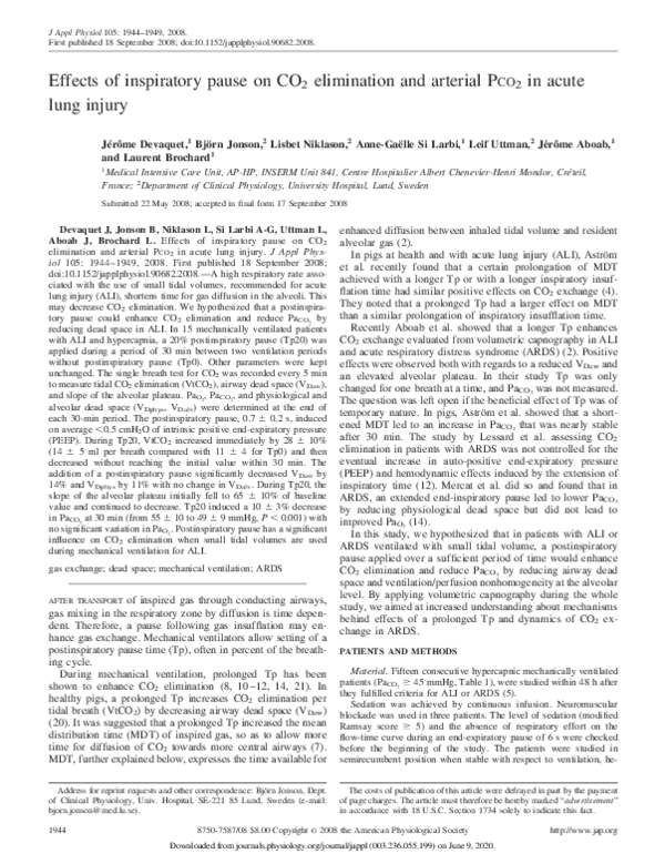 (PDF) Effects of inspiratory pause on CO2 elimination and arterial PCO2 ...