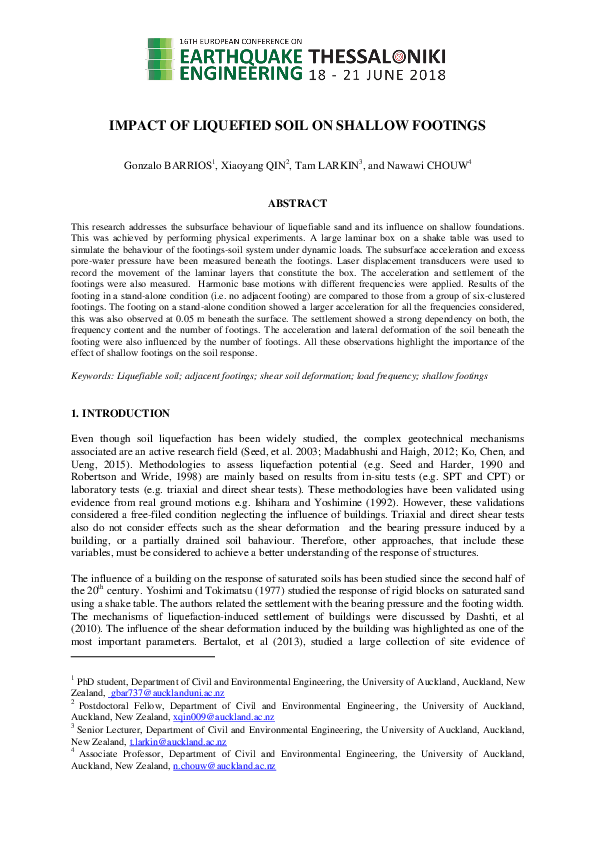 (PDF) Impact of Liquefied Soil on Shallow Footings