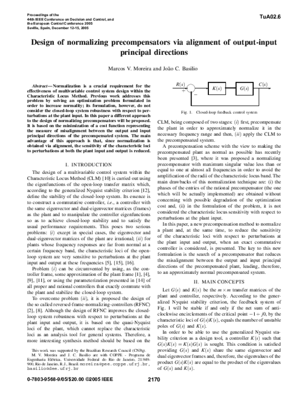 (PDF) Design of normalizing precompensators via alignment of output ...