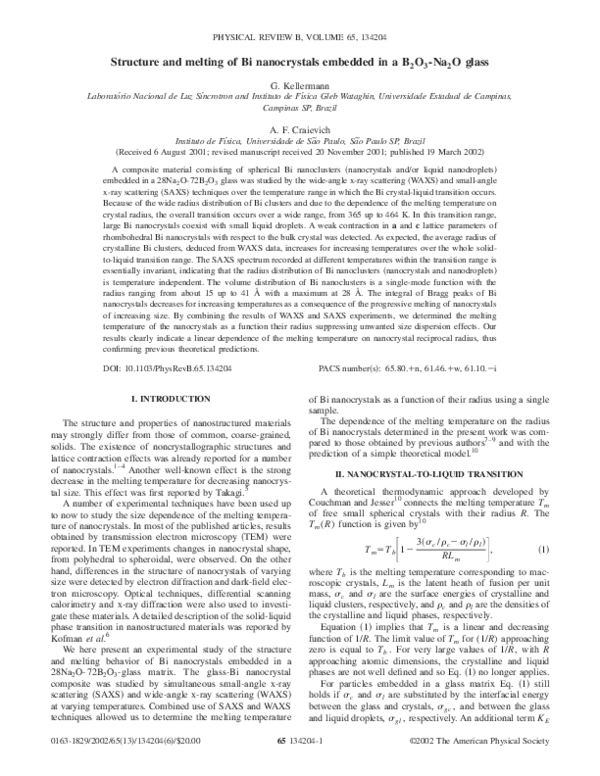 (PDF) Structure and melting of Bi nanocrystals embedded in a B 2 O 3 − ...