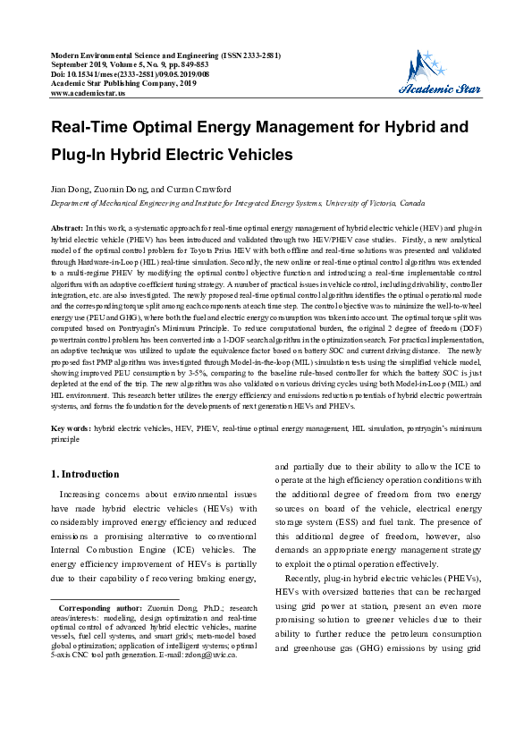 (PDF) Real-Time Optimal Energy Management for Hybrid and Plug-In Hybrid ...