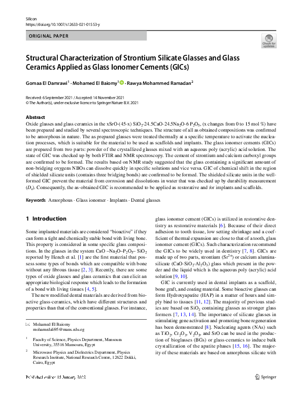 (PDF) Structural Characterization of Strontium Silicate Glasses and ...