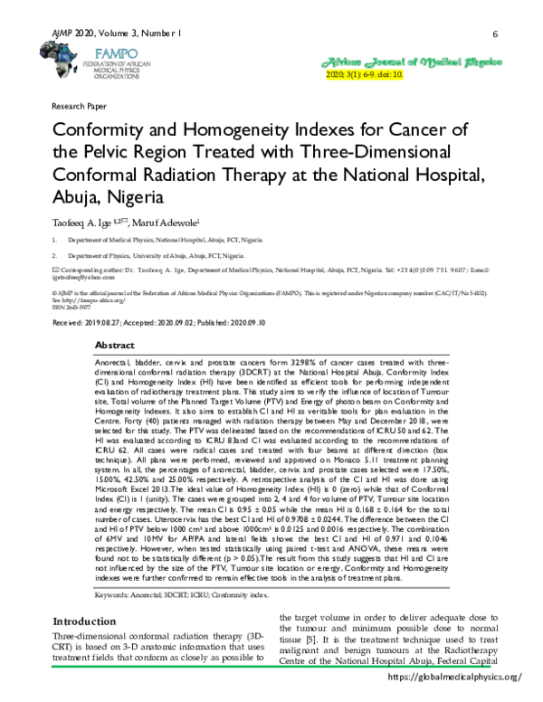 (PDF) Conformity and Homogeneity Indexes for Cancer of the Pelvic ...