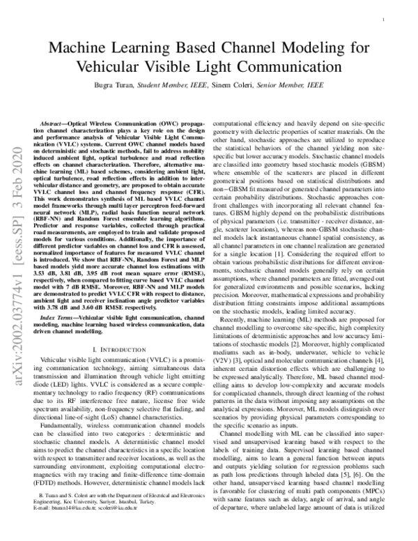 (PDF) Machine Learning Based Channel Modeling for Vehicular Visible ...