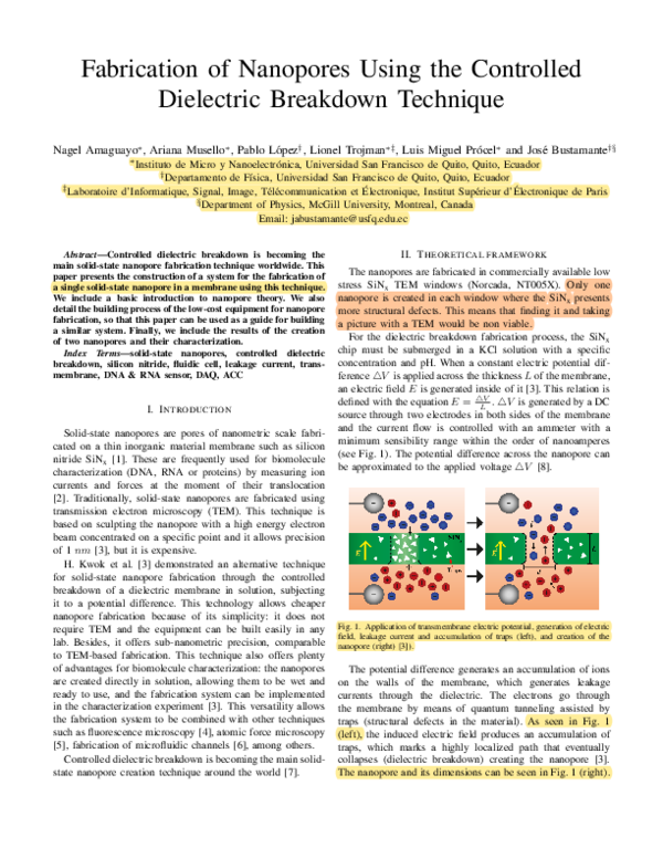 (PDF) Fabrication of Nanopores Using the Controlled Dielectric ...