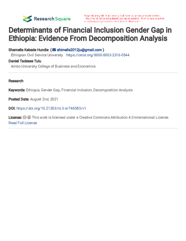 (PDF) Determinants of Financial Inclusion Gender Gap in Ethiopia ...