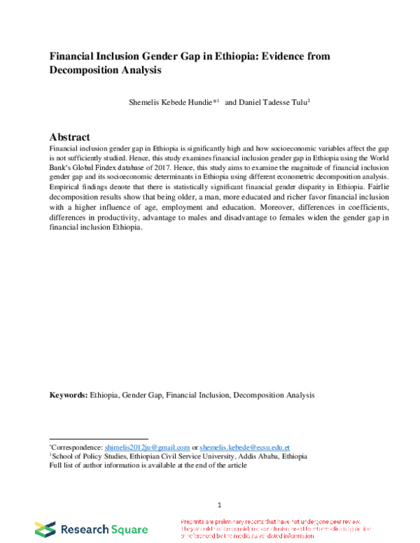 (PDF) Financial Inclusion Gender Gap in Ethiopia: Evidence from ...