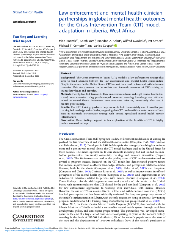 (PDF) Law enforcement and mental health clinician partnerships in ...