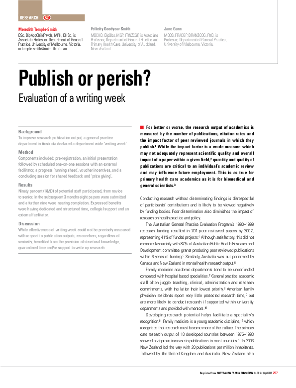 (PDF) Publish or perish? Evaluation of a writing week