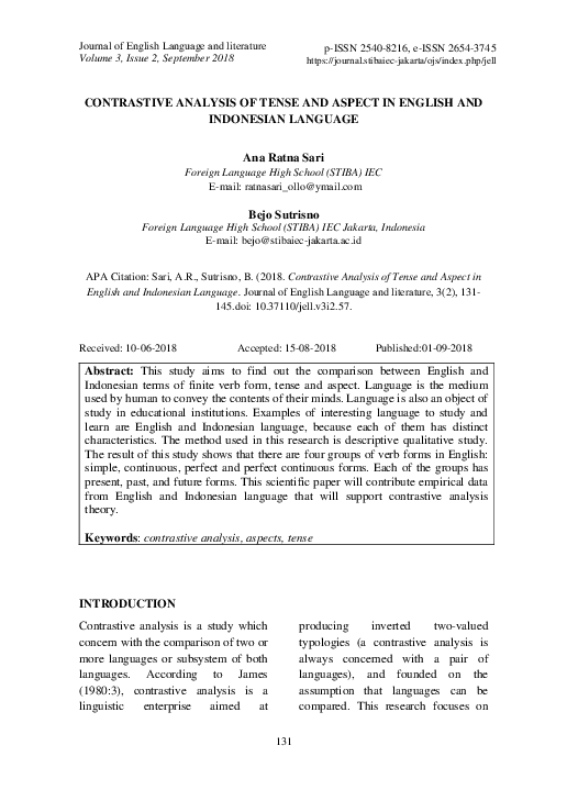 (PDF) Contrastive Analysis of Tense and Aspect in English and ...