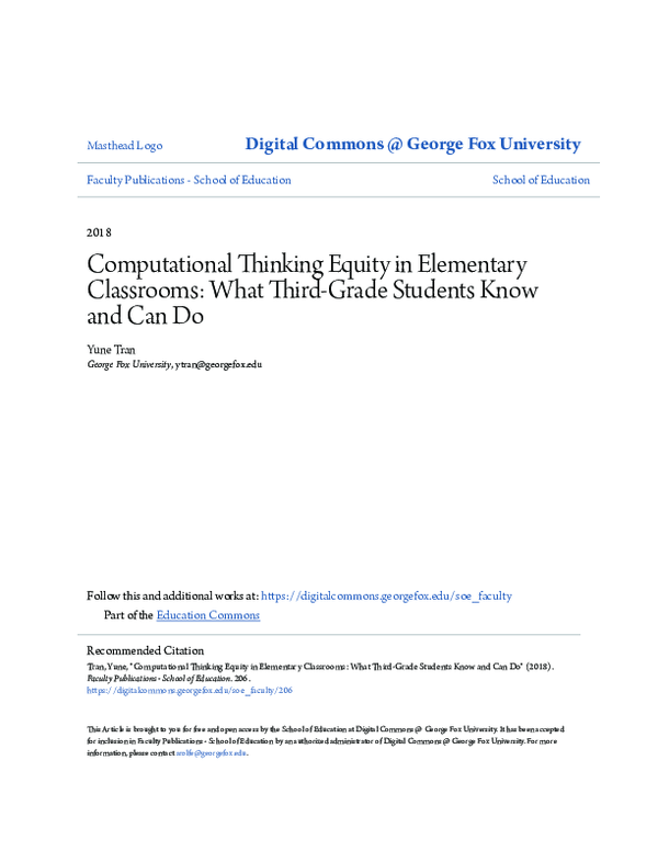 (PDF) Computational Thinking Equity in Elementary Classrooms: What ...