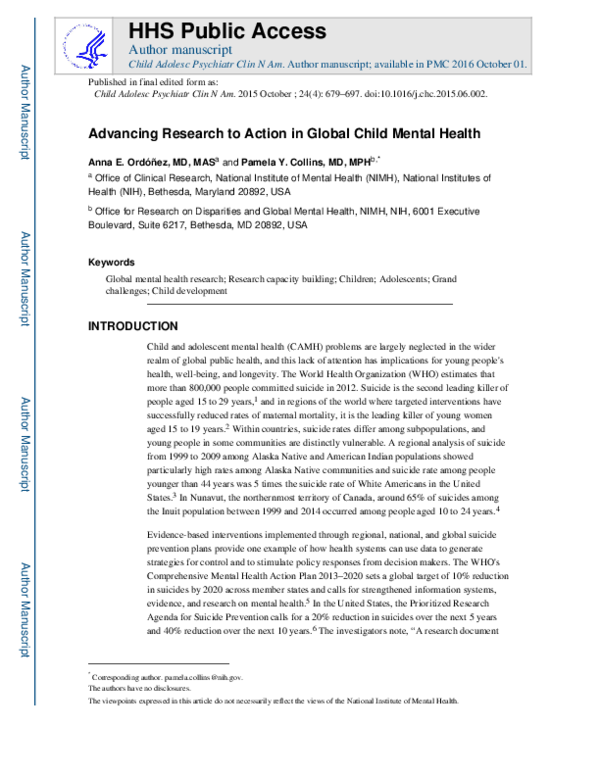 (PDF) Advancing Research to Action in Global Child Mental Health