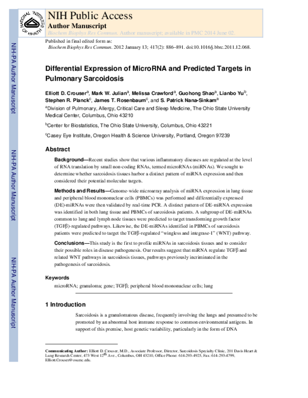 (PDF) Differential expression of microRNA and predicted targets in ...