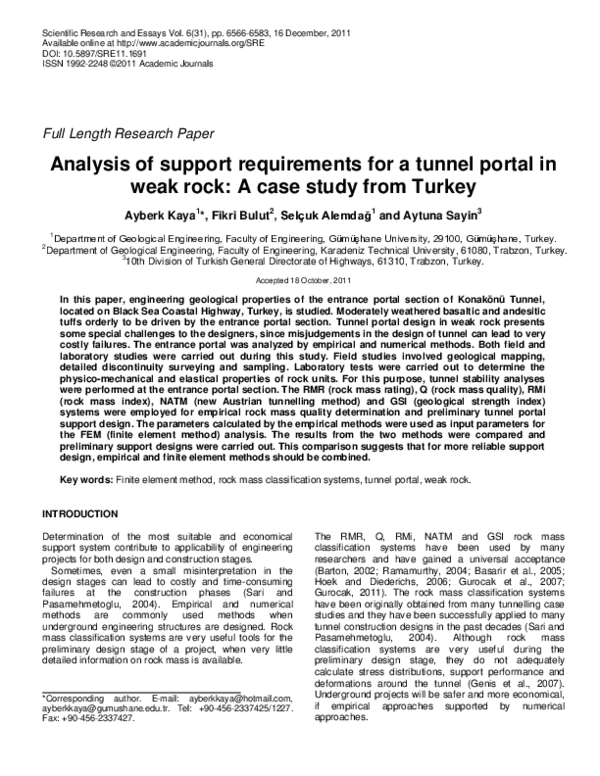 (PDF) Analysis of support requirements for a tunnel portal in weak rock ...