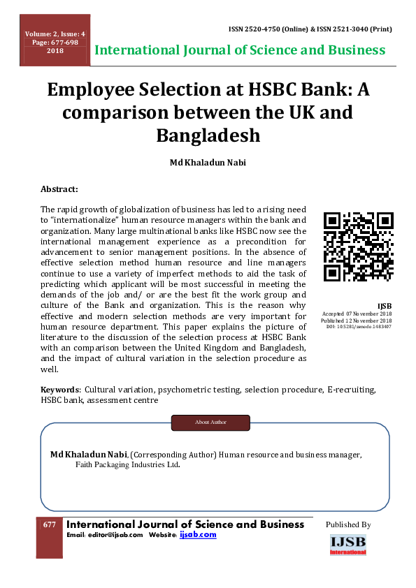 (PDF) Employee Selection At Hsbc Bank: A Comparison Between The Uk And ...