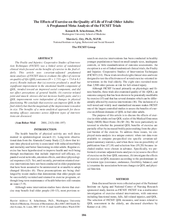 (PDF) The effects of exercise on the quality of life of frail older ...