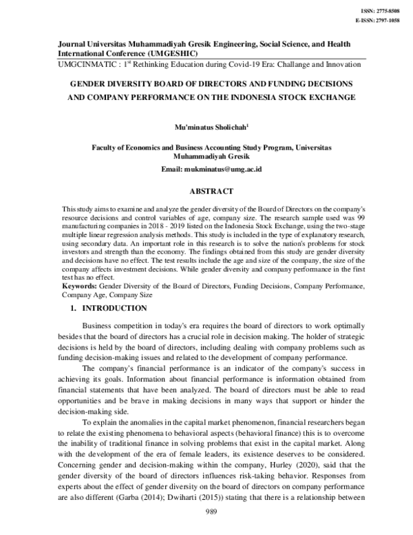 (PDF) Gender Diversity Board of Directors and Funding Decisions and ...