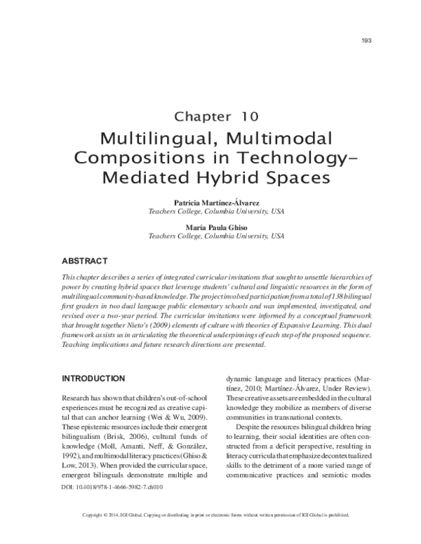 (PDF) Multilingual, Multimodal Compositions in Technology-Mediated ...