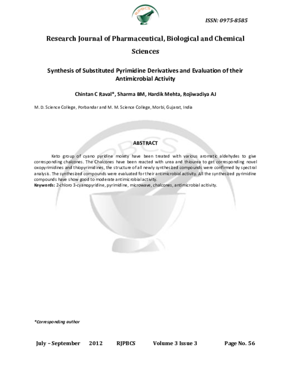 (PDF) Synthesis of Substituted Pyrimidine Derivatives and Evaluation of ...