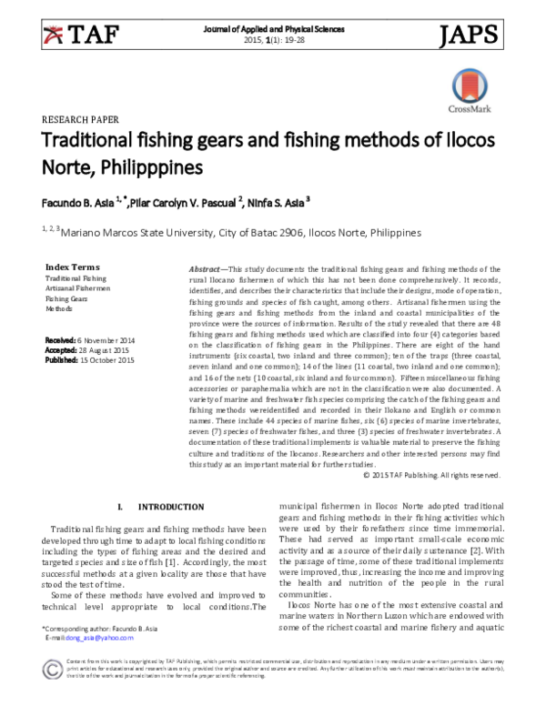 (PDF) Traditional fishing gears and methods in Ilocos Norte, the