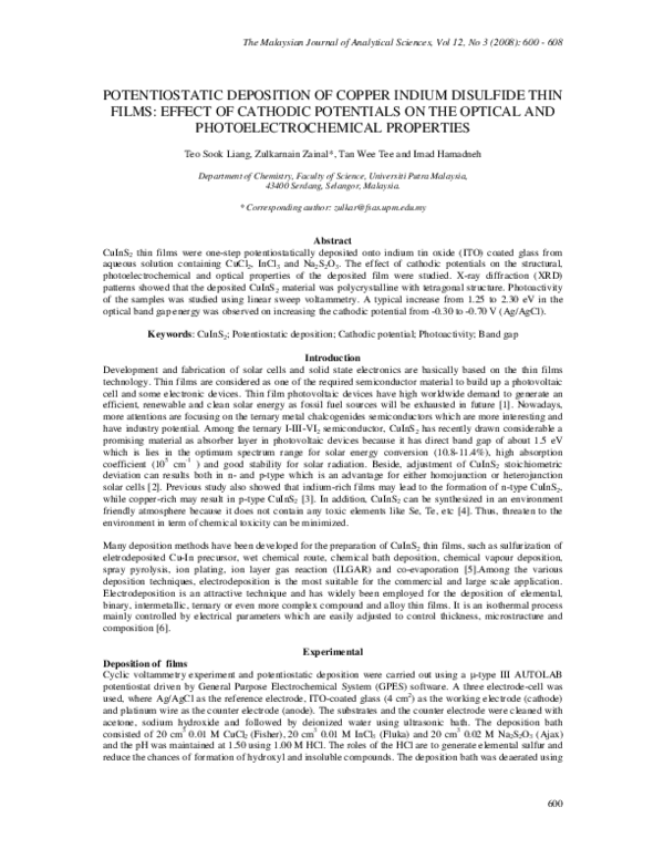 (PDF) Potentiostatic deposition of copper indium disulfide thin films ...