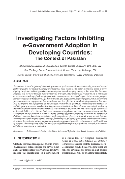 (PDF) Investigating Factors Inhibiting e-Government Adoption in ...