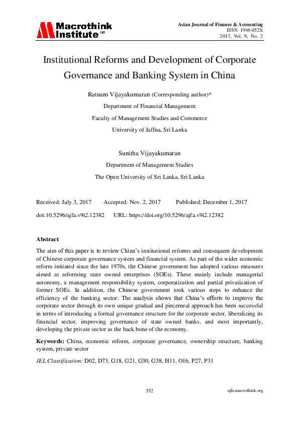 (PDF) Institutional reforms and development of corporate governance and ...