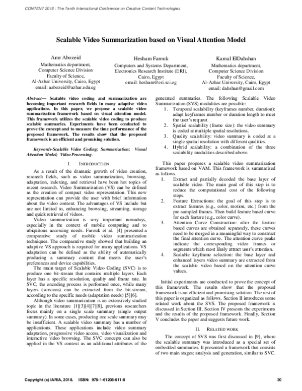 (PDF) Scalable Video Summarization based on Visual Attention Model