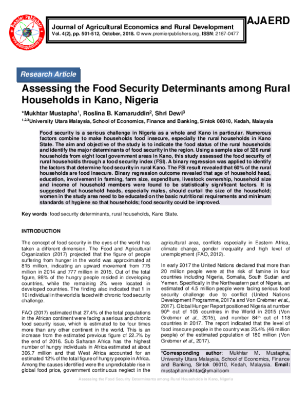 (PDF) Assessing the food security determinants among rural households ...