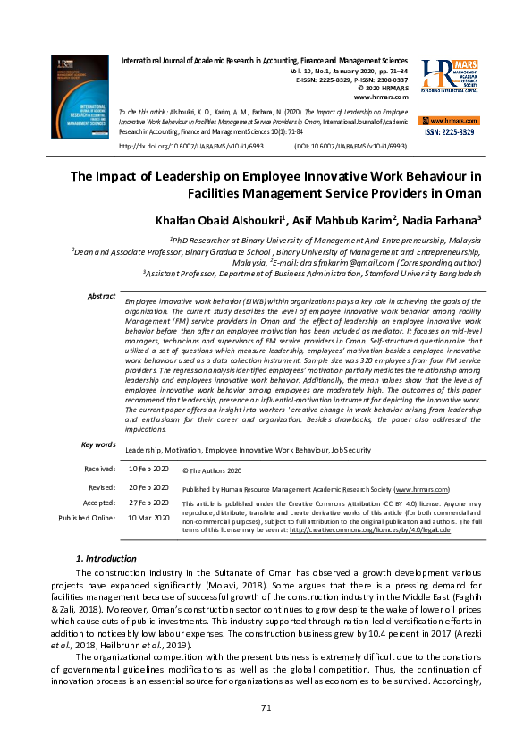 (PDF) The Impact of Leadership on Employee Innovative Work Behaviour in ...