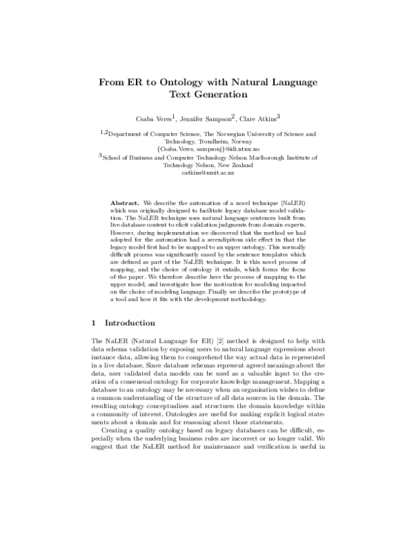 (PDF) From ER to Ontology with Natural Language Text Generation
