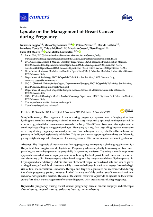 (PDF) Update on the Management of Breast Cancer during Pregnancy
