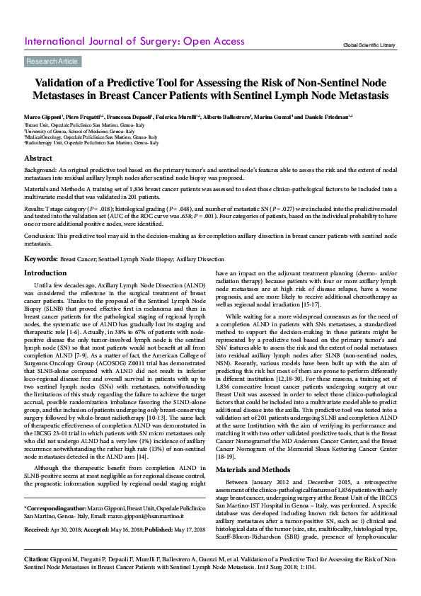 (PDF) Validation of a Predictive Tool for Assessing the Risk of Non ...