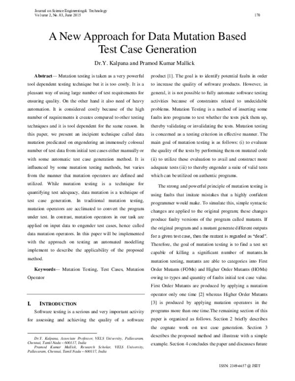 (PDF) A New Approach for Data Mutation Based Test Case Generation