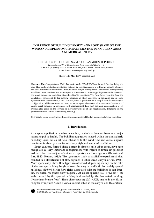 (PDF) Influence of Building Density and Roof Shape on the Wind and ...