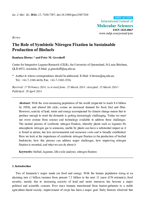 (PDF) The Role of Symbiotic Nitrogen Fixation in Sustainable Production ...