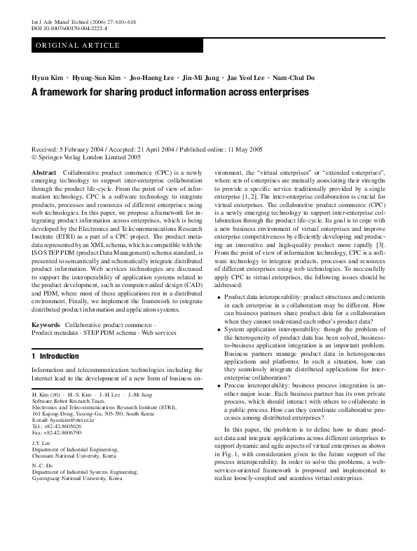 (PDF) A framework for sharing product information across enterprises