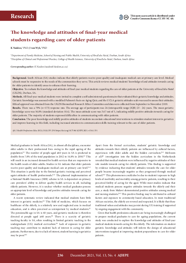 (PDF) The knowledge and attitudes of final-year medical students ...