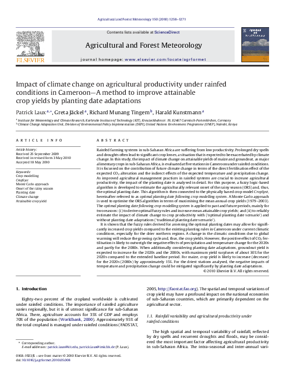 (PDF) Impact of climate change on agricultural productivity under ...