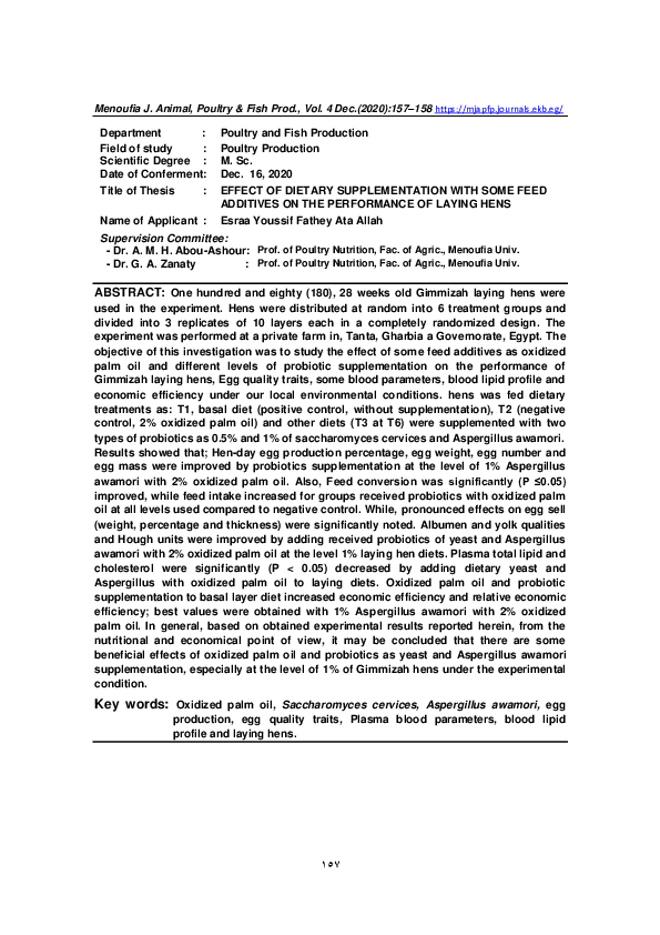 (PDF) Effect of Dietary Supplementation with Some Feed Additives on the ...