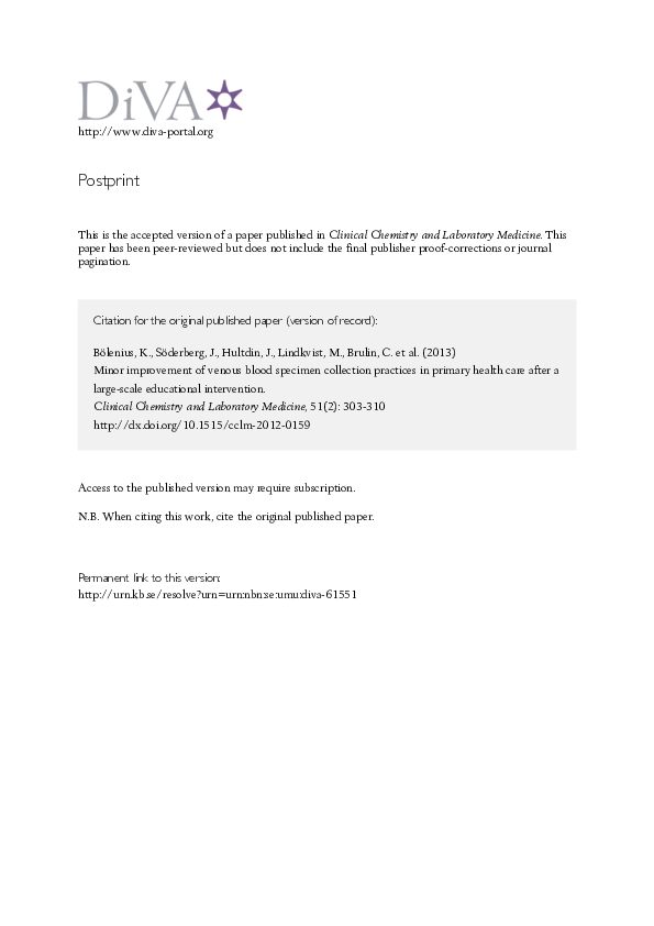 (PDF) Minor improvement of venous blood specimen collection practices