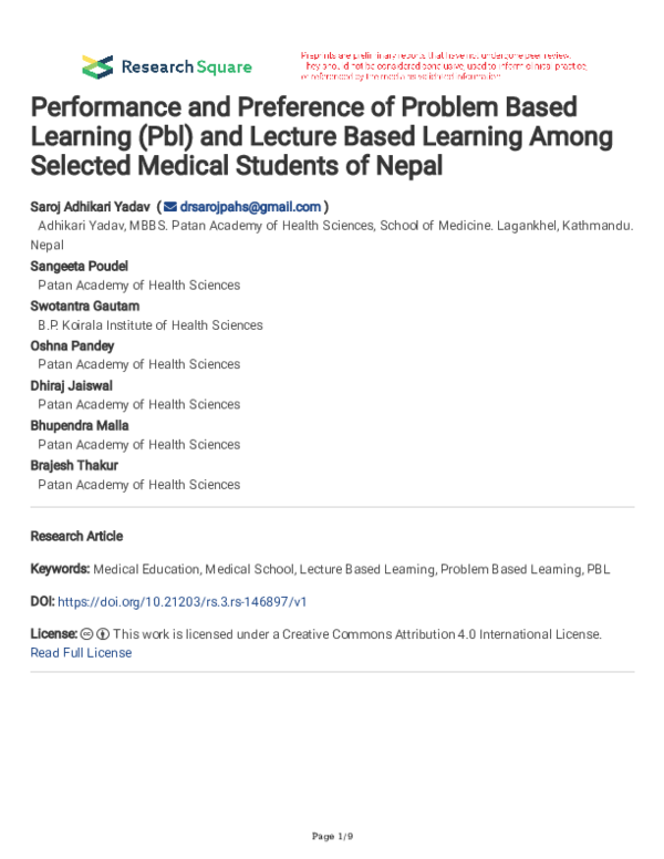 (PDF) Performance and Preference of Problem Based Learning (Pbl) and ...
