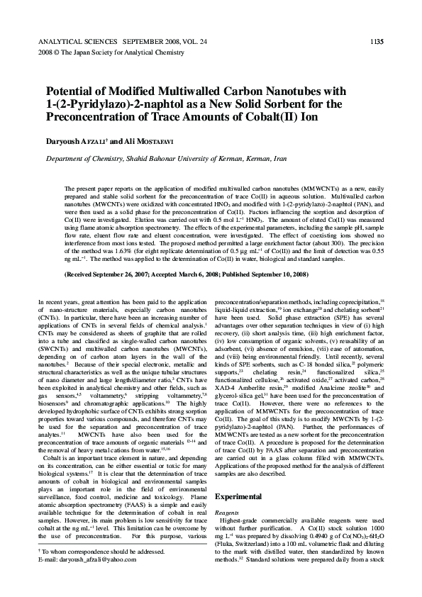 (PDF) Potential of Modified Multiwalled Carbon Nanotubes with 1-(2 ...