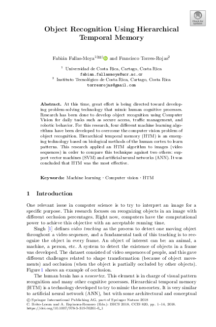 (PDF) Object Recognition Using Hierarchical Temporal Memory