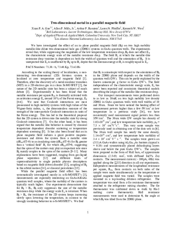 (PDF) Two-Dimensional Metal in a Parallel Magnetic Field