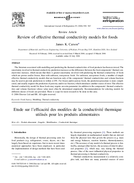 (PDF) Review of effective thermal conductivity models for foods